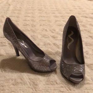 Nina Silver Sequin Formal Heels